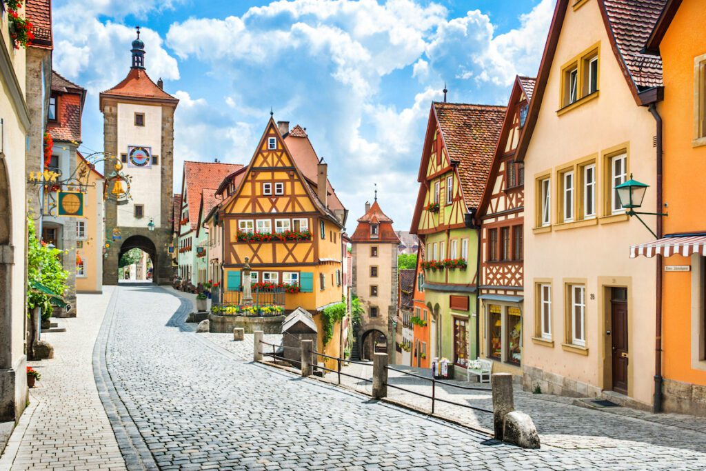 a tower gate and timberframed house in Rothenburg ob der Tauber, Germany