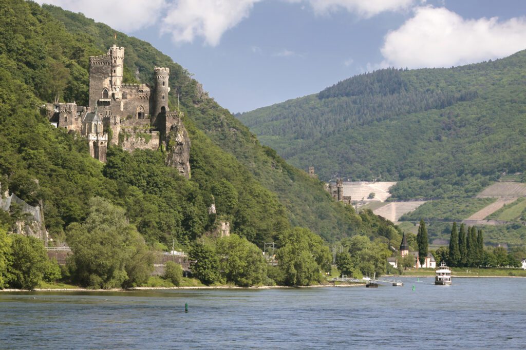 Castle Reichenstein, on a slope overlooking the Rhine river